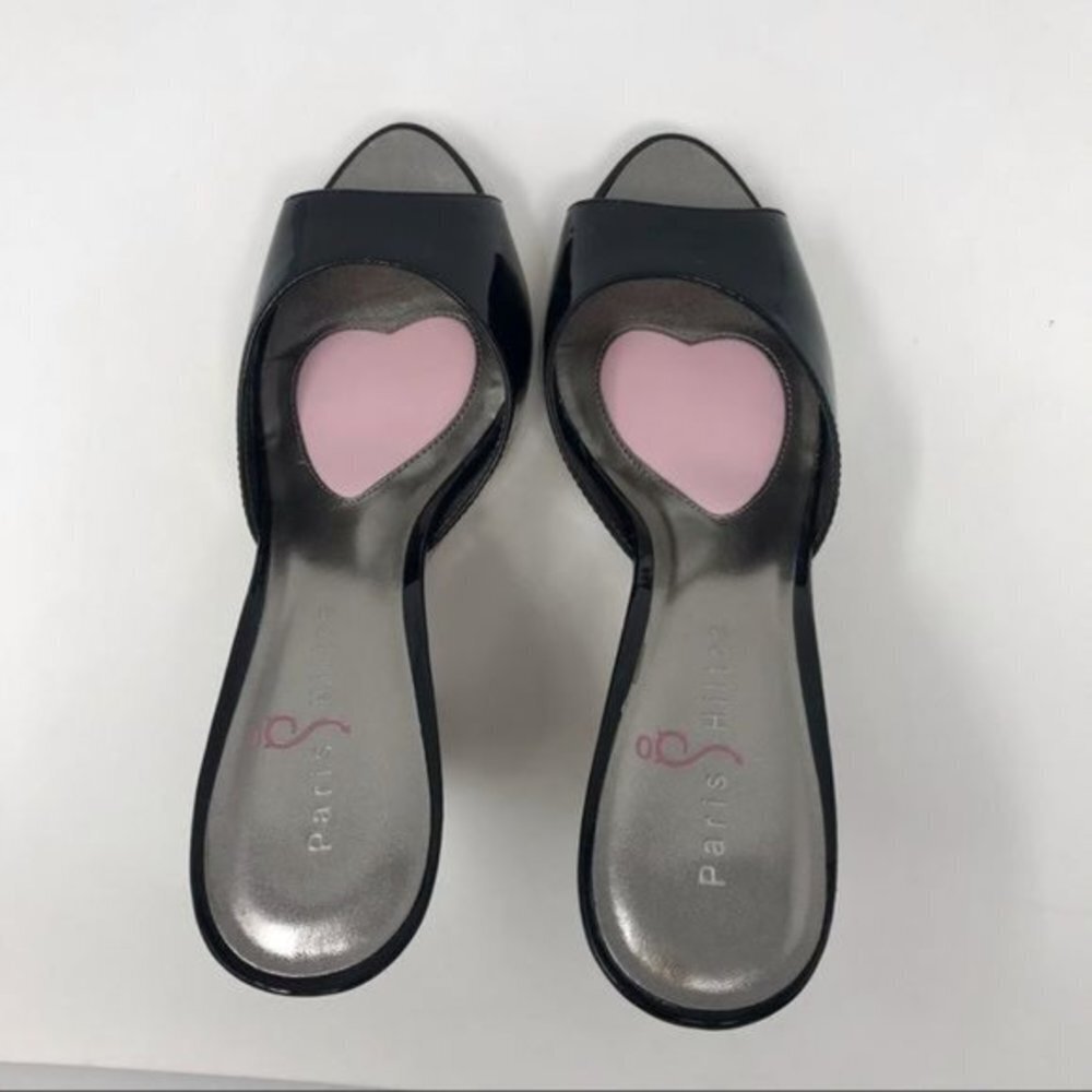 NWT Paris Hilton Black Patent Charme Platform Slide 9M - Picture 9 of 13